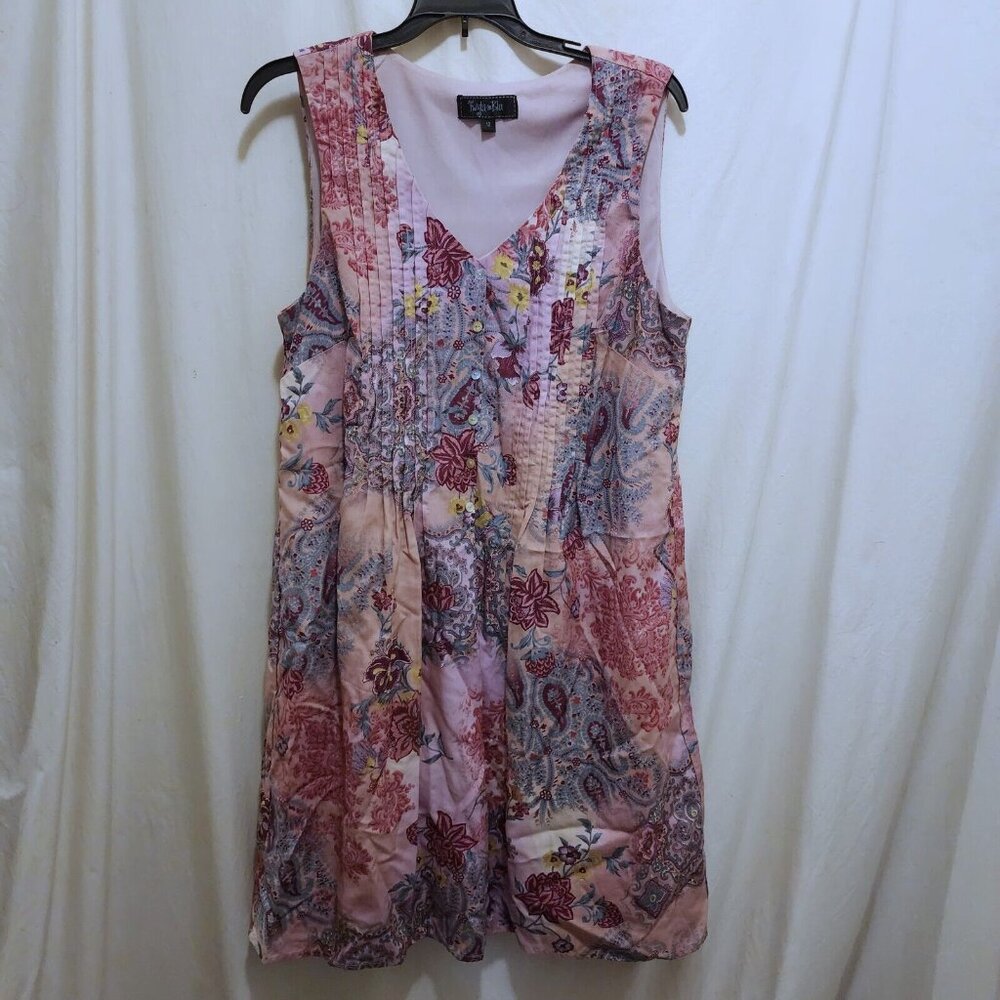Twyla Blu Multicolor Floral Pleated Half Button Lined Sleeveless Dress Size 12